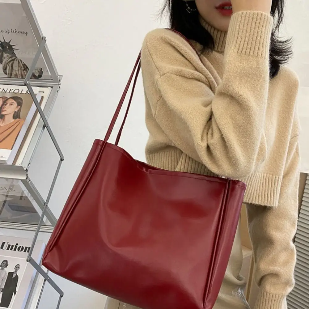 Korean Style PU Shoulder Bag Solid Color Large Capacity Waterproof Tote Bag French Style Minority Design Underarm Bag Women