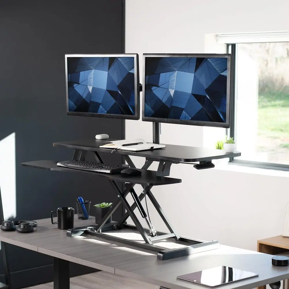 

Height Adjustable 42 inch Standing Desk Converter with Dual 13 to 30 inch Monitor Stand, Sit Stand Monitor Mount and Desk Riser