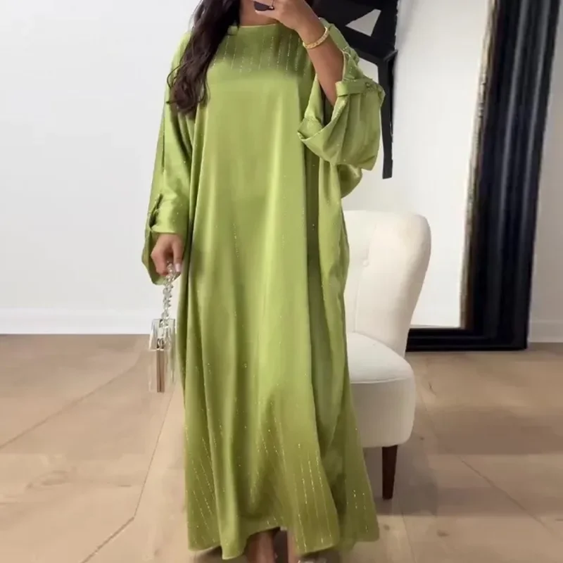 Eid Black Muslim Kaftan Satin Shiny Batwing Abaya Dubai Luxury African Dresses for Women Caftan Marocain Robe Femme Musulmane