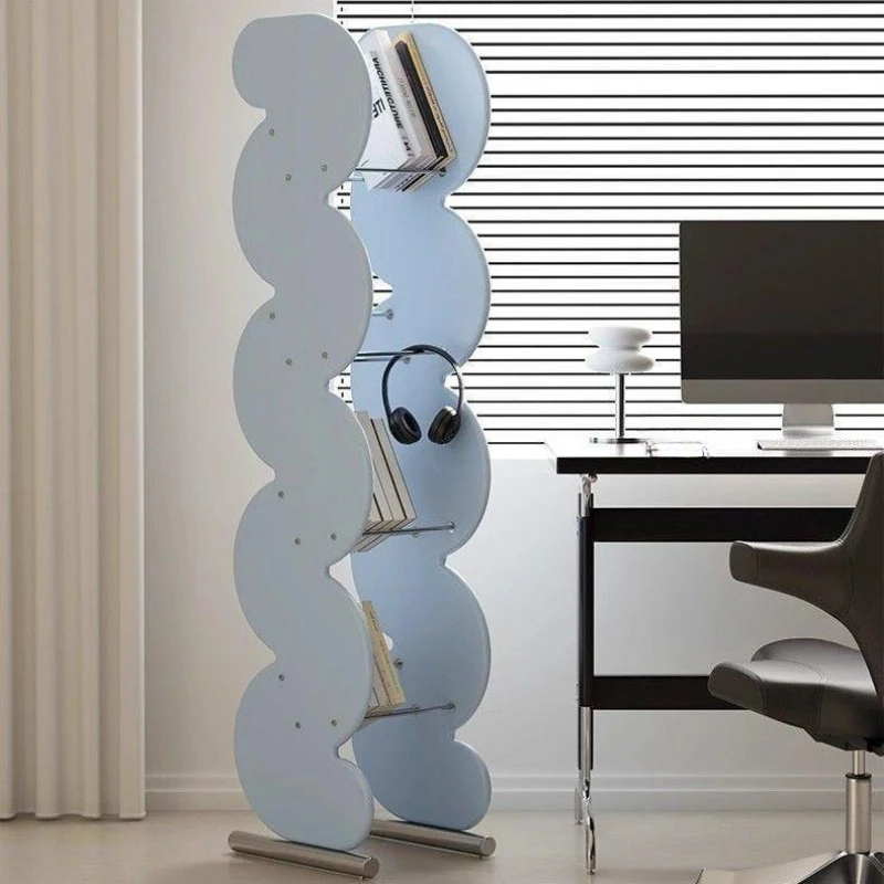 Wave Bookshelf Home Bedroom Floor to Floor Living Room Creative Dopamine Stainless Steel Corner Stand Shelf