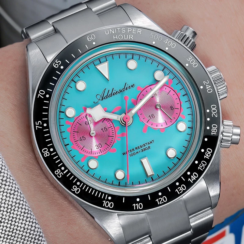 

Мужские часы ADDIESDIVE AD2520 VK64, многофункциональный хронограф, кварцевые часы, цветной циферблат, керамический безель, мужские часы.