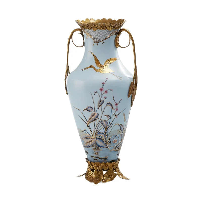 

Creative design ceramic vase blue and white porcelain hand-painted desktop, modern home decoration, with two handles