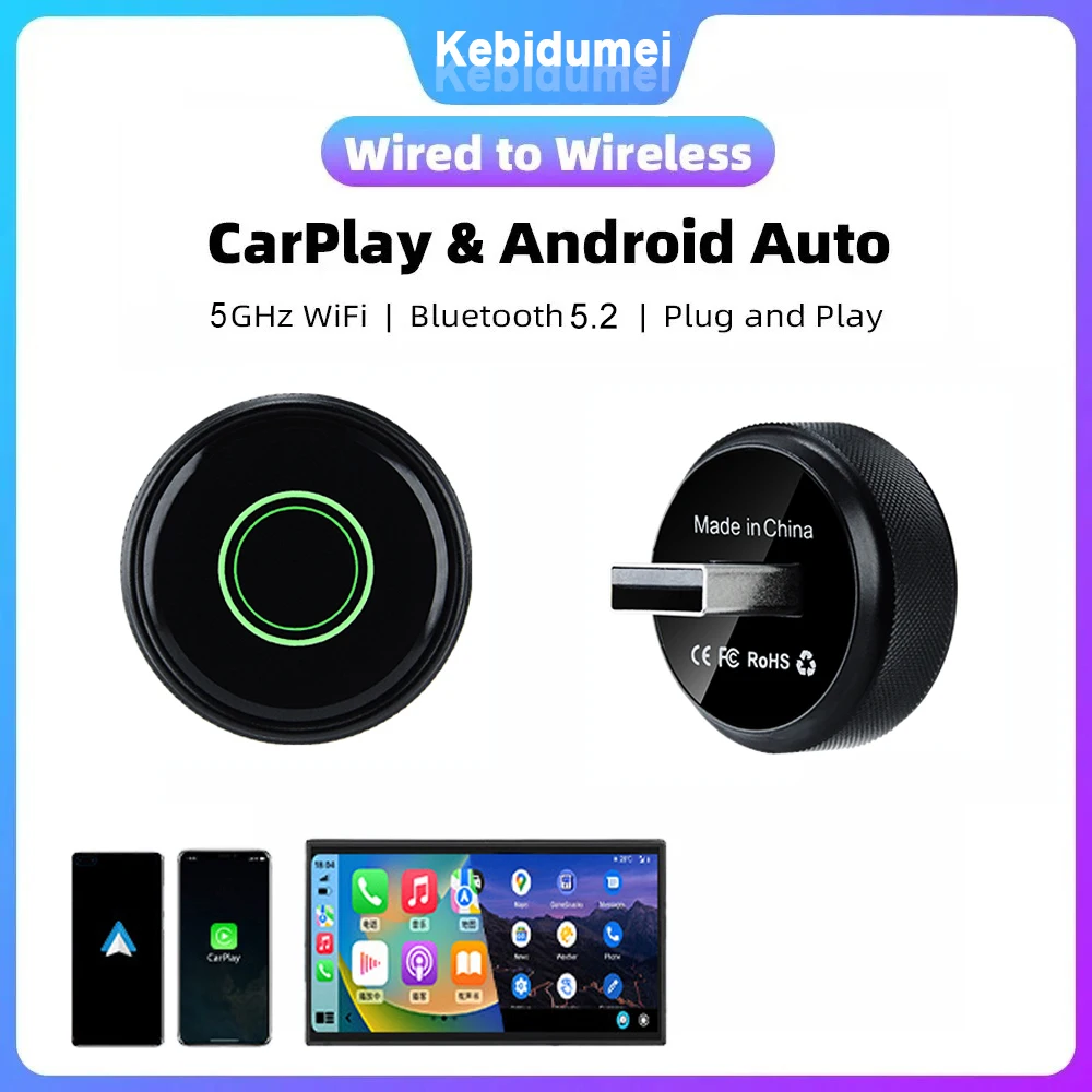 

Новый беспроводной адаптер Carplay 2 в 1 для Android iPhone Auto, проводный к беспроводной Smart Box Plug and Play, 5 ГГц, Wi-Fi, быстрое подключение