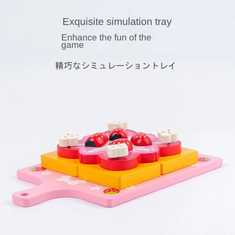 Strawberry Design Wooden Simulation Cake Toys Tteokbokki Model Double Birthday Cake Pretend Play Kitchen Food Toys