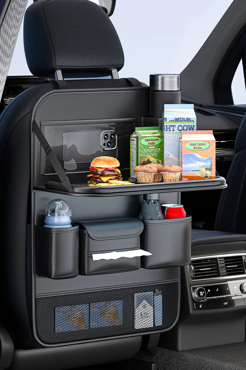 JFBONIN Car Seat Back Storage Bag Large Capacity Multi-Pocket Backseat Organizer Foldable Dining Table Tablet Tray Hanging Bag