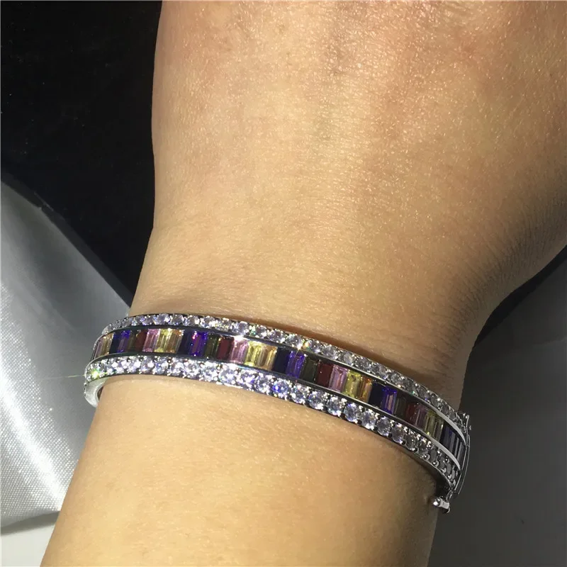 Trendy 925 Sterling Silver Bangle Baguette Cut Grown Diamond Party Engagement Bracelets for Women Bridal Wedding Accessaries image 6
