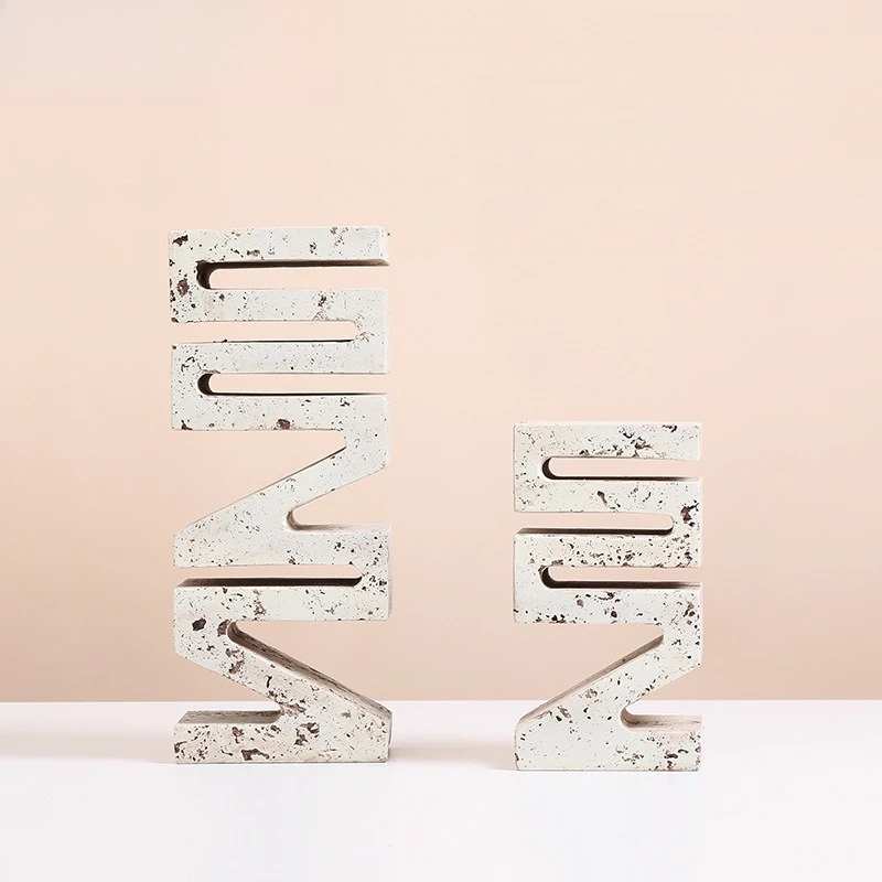 

Wabi-sabi retro old imitation travertine geometric letter ornament, bed and breakfast bookcase, decorative
