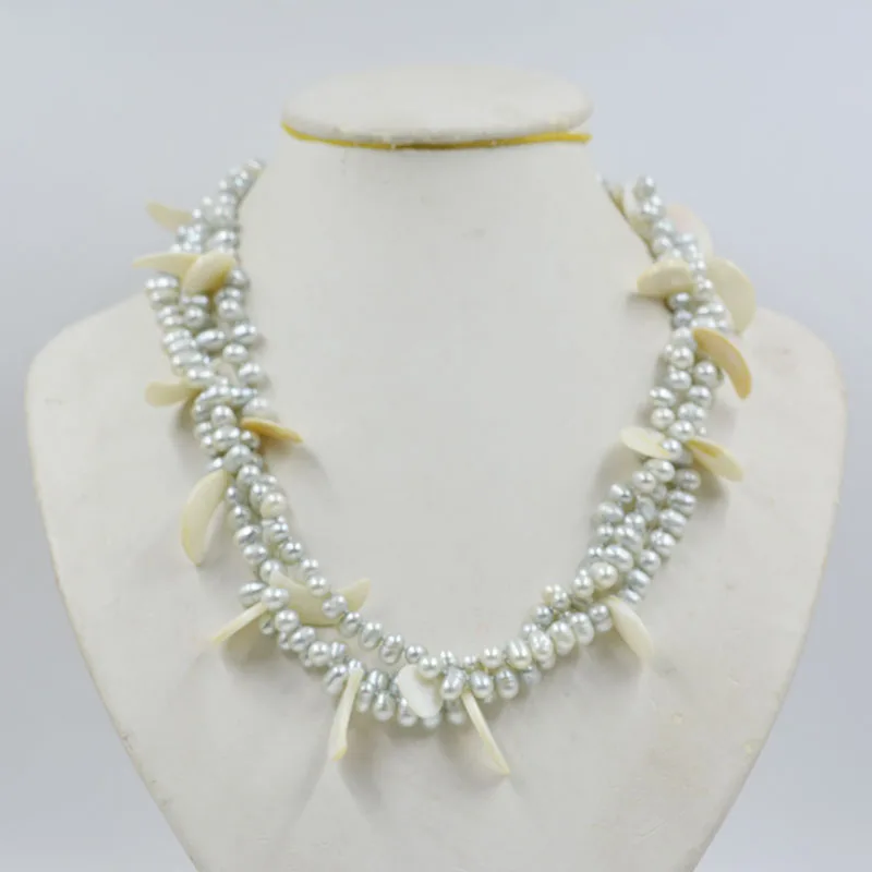 the last one. 6MM AAA 3 strands. Grey natural baroque pearl necklace. Charming Women's Classic Jewelry 50CM