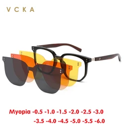 VCKA 4 in 1 Polarized Myopia Sunglasse Magnetic Clip on Glasses Prescription Men Optical Progressive Eyeglasses -0.50 TO -10.0