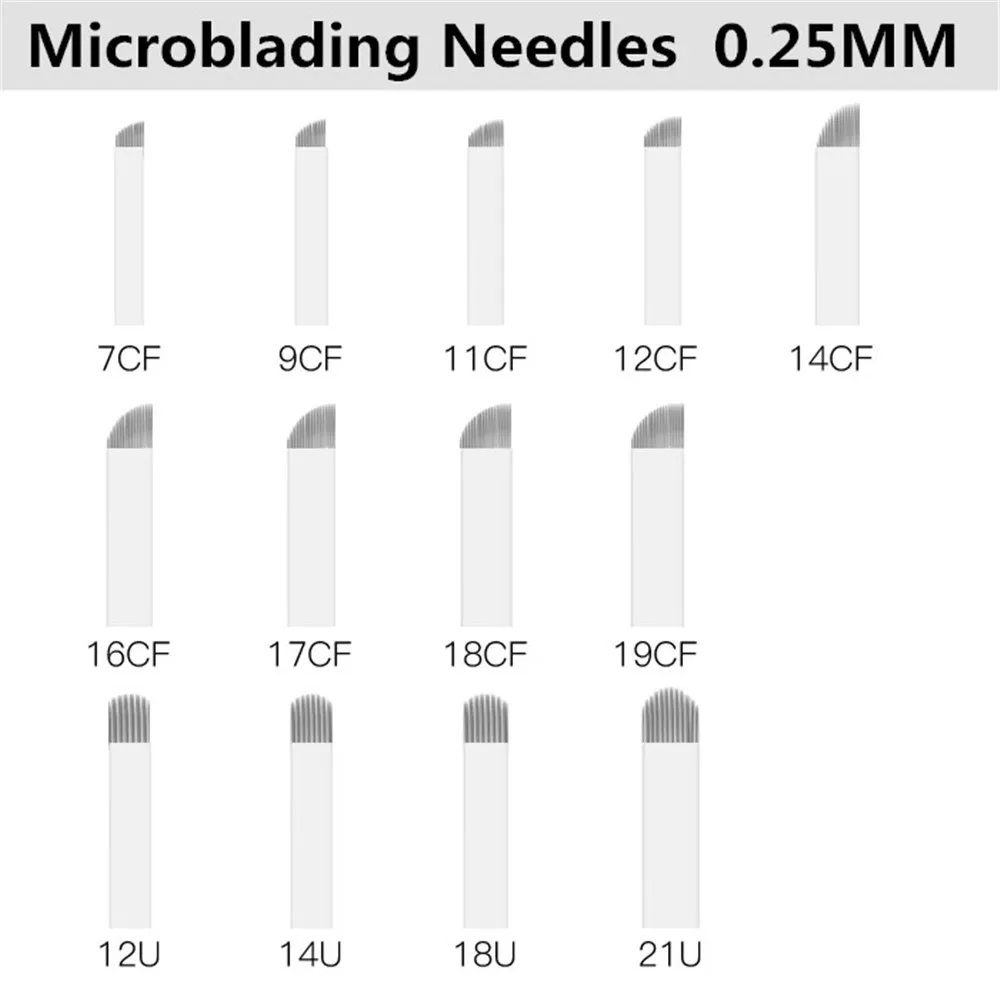 100pcs White 0.25mm Microblading Needles for Tattoo Lamina Tebori 7 9 11 12 14 Flex Blades U Shape Permanent Makeup Needle Blade