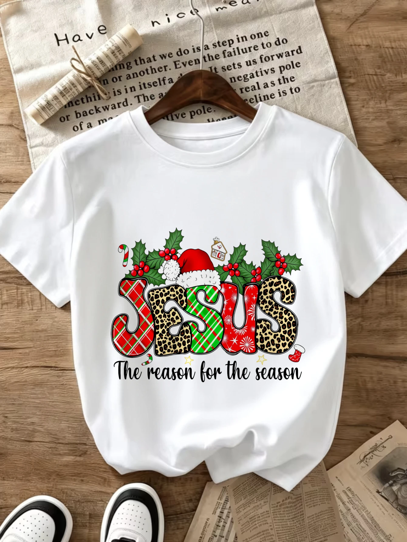 Vintage Tee Women'S Round Neck T-Shirt Spring Summer Suitable for Travel  Reason for The Season Christmas Leopard Plaid Graphic