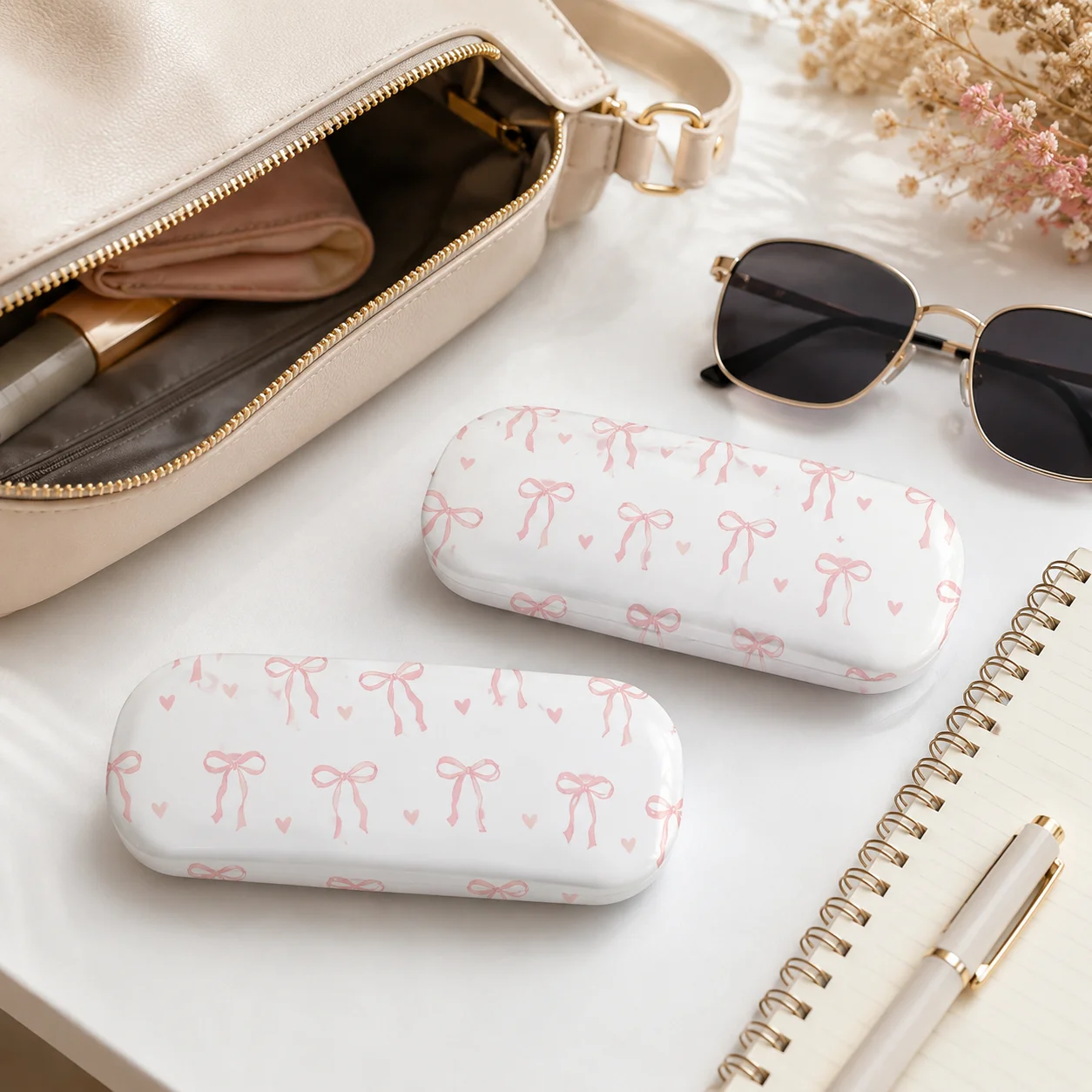 Cute Pink Bow Hard Eyeglasses Case, Portable Protective Glasses Storage Box for Women Girls, Travel Handbag Daily Use - view 4