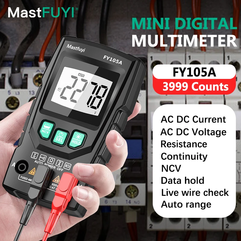 

MASTFUYI FY105A Handheld Digital Multimeter LCD Backlight Portable AC/DC Ammeter Voltmeter Ohm Voltage Tester Meter Multimetro