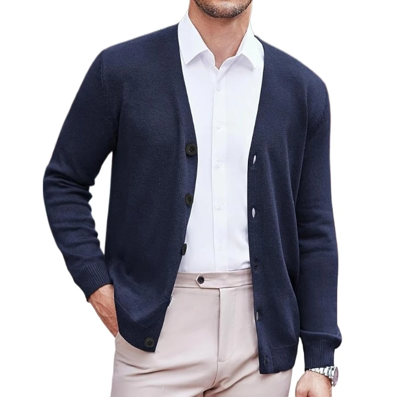 Cardigan con scollo a V da uomo nuovo Sweatcoats maglione cardigan lavorato a maglia leggero casual abbottonato streetwear da esterno
