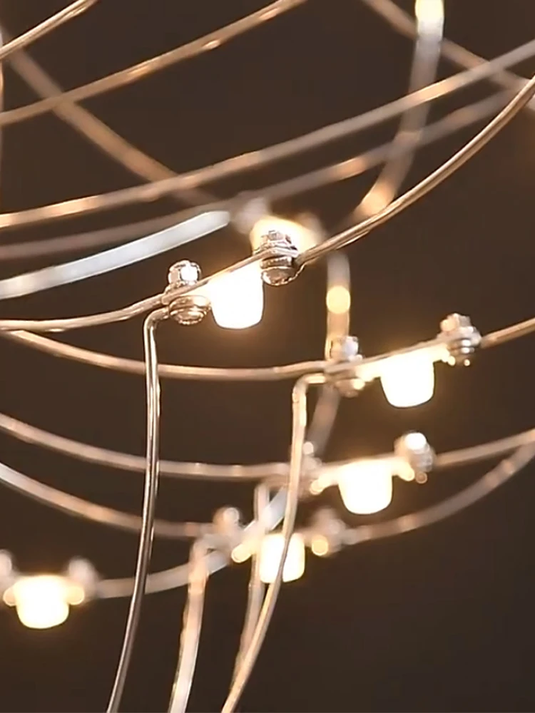 

Duplex Townhouse Living Room Stainless Steel Shandelier Hotel Club Manor Starry Fireflies Creative Branches Nordic Lamps