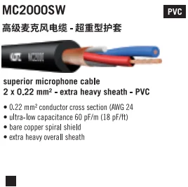 Germany made KLOTZ MC2000SW Superior microphone cable 2*0.22mm2 exra heavy sheath PVC bare copper spiral shield and low capacit