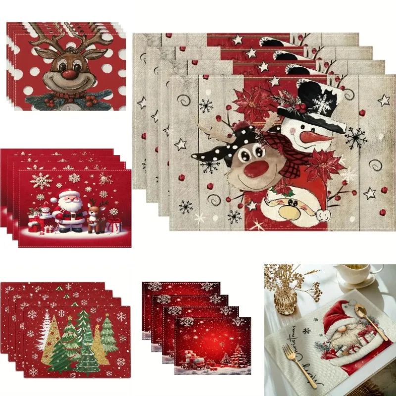 Christmas Placemats with Comical Reindeer Prints Christmas Treesdining Tables Kitchens Bar Counters Insulation Home Decor