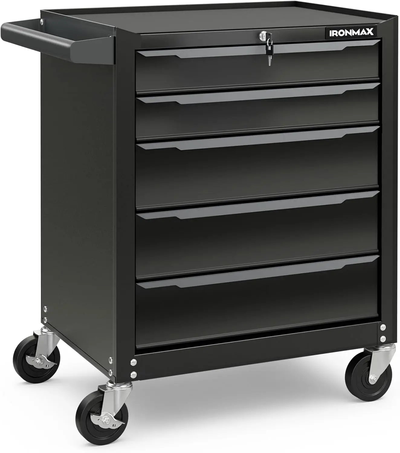 Rolling Steel Tool Chest, 5-Drawer Tool Storage Cabinet with Hanging Holes, Central Keyed Locking System