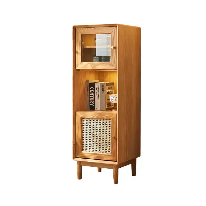 Rattan Solid Wood Durable Wine Cabinet Living and Dining Room Side Cabinet Modern Storage Display Cabinet