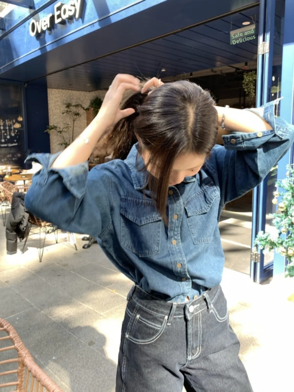 

Женская джинсовая куртка в стиле ретро Hong Kong Sle, свободная длинная куртка-свек, дизайн Sensation, весна-осень, Новое поступление, уличный Sle