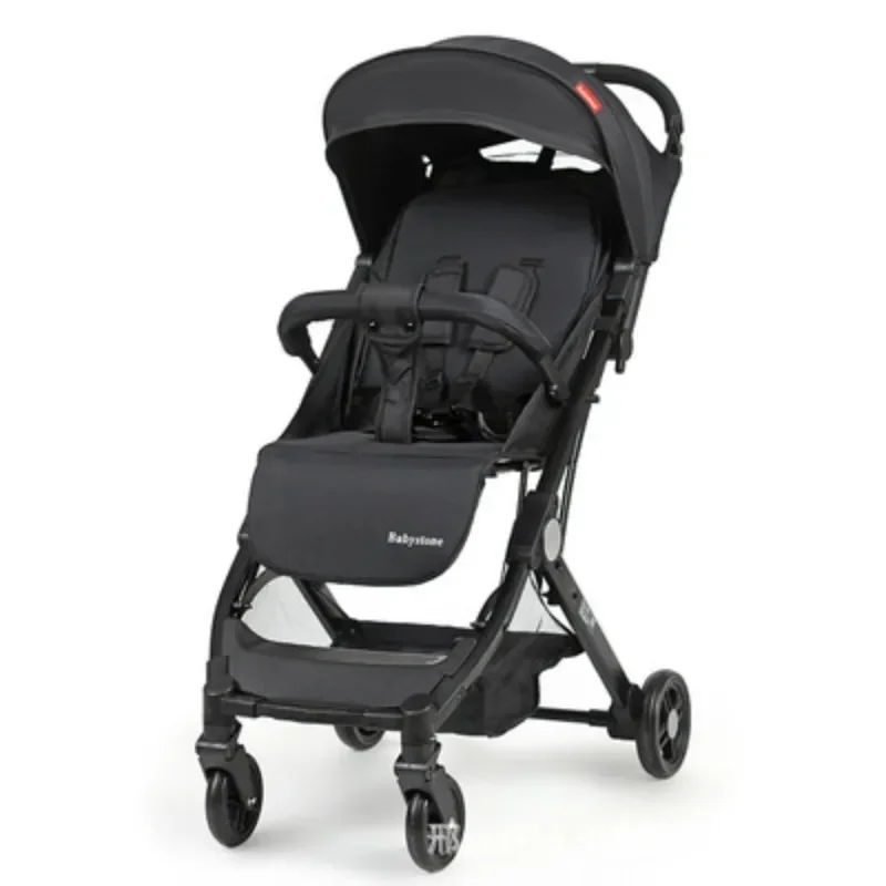 Four-wheeled baby stroller can sit on a reclining portable pocket folding shock absorber parachute