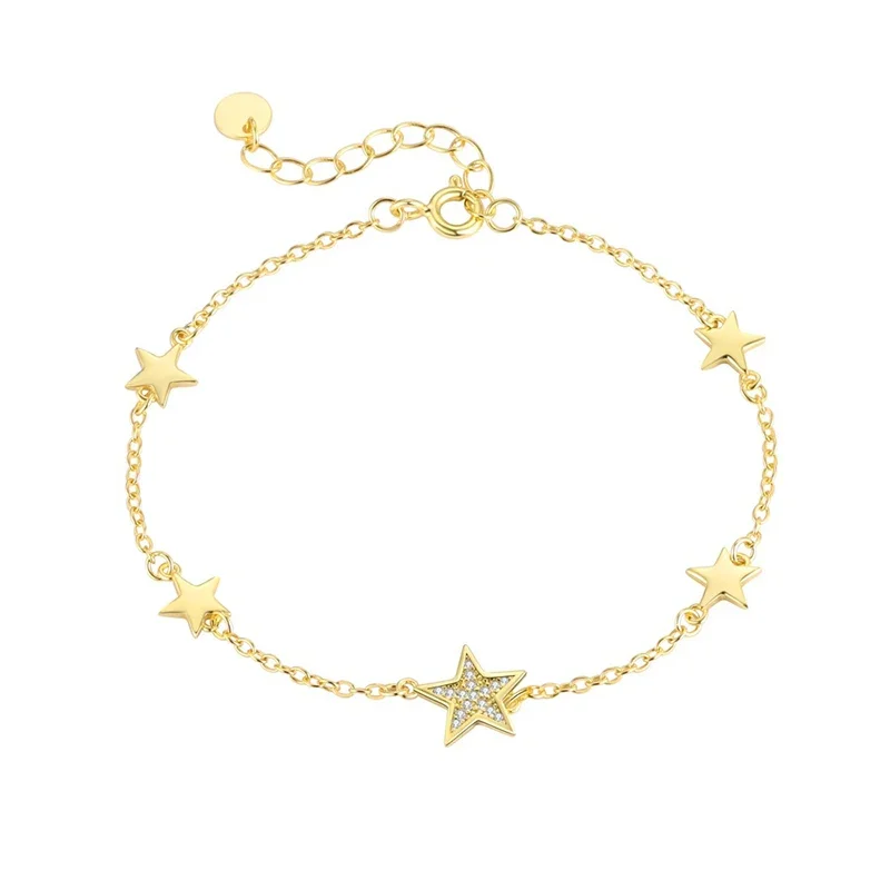 

SOFTPIG Real 925 Sterling Silver Geometric Pentagram Zircon Moon Flower Charm Bracelet for Women Trendy Fine Jewelry Accessories