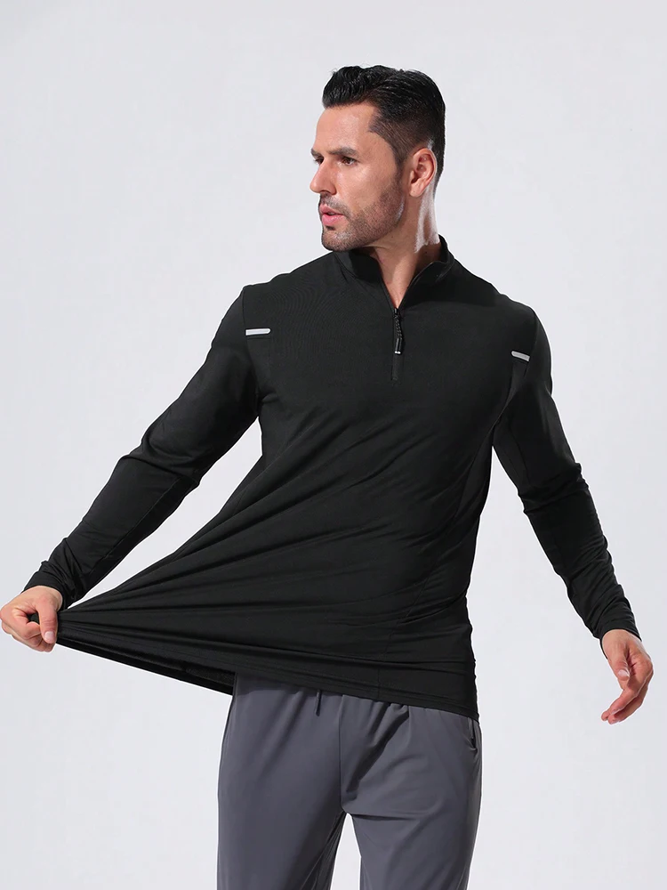Męska bluza z zamkiem błyskawicznym, męskie bluzy z pulowerem, koszula sportowa, męska bluza z zamkiem błyskawicznym 1/4 — zdjęcie 4