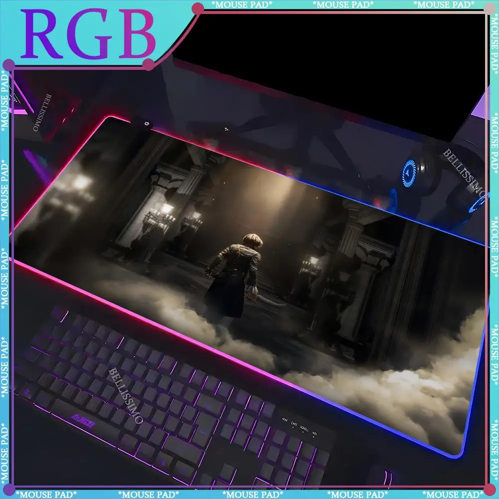 RGB Game L_Lies of P Anime Cute Keyboard Pad Luminous LED Mouse Pad Game Computer Cabinet Desktop Protective Pad Rubber Desk mat