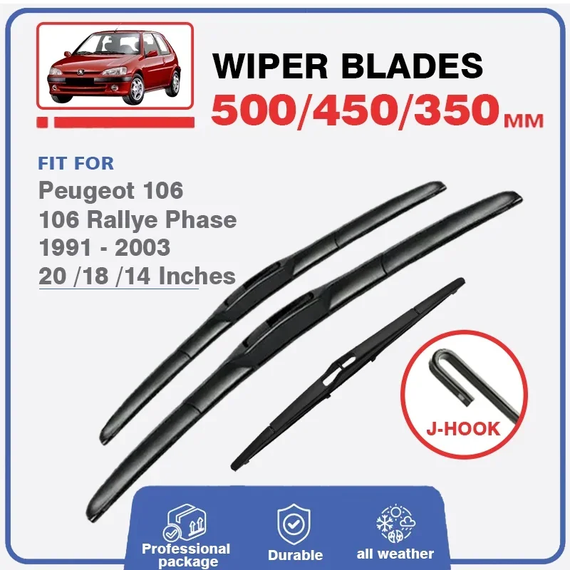 Front Rear Wiper Blade Set For Peugeot 106 Rallye Phase 1991 - 2003 Windshield Washer Windscreen Brushes Window Cutter 20