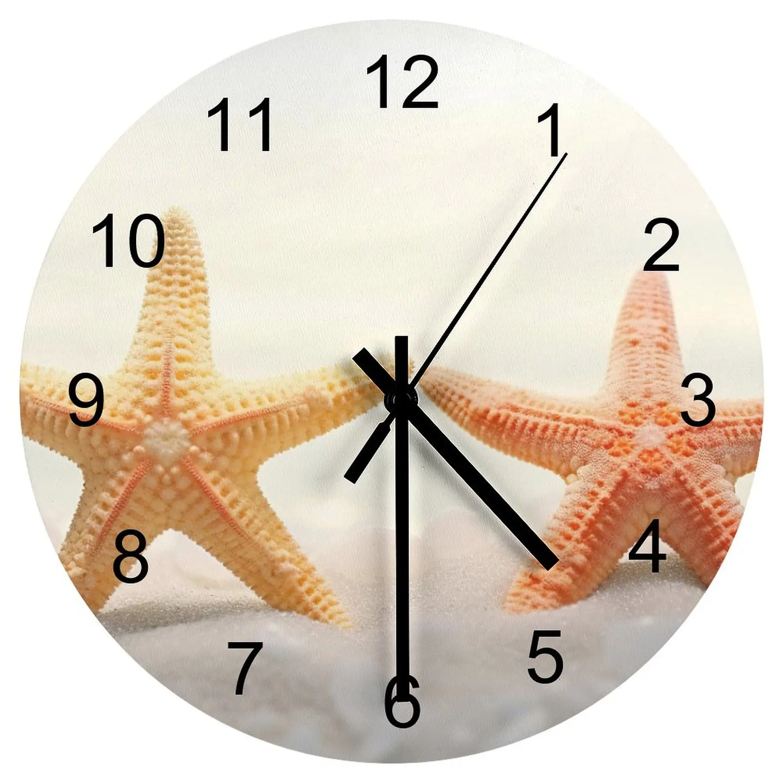 

Garage Wall Clock Beach Starfish Sea star Clocks 12 inch Mute Wood Round Durable Trend Abstract Home Decor