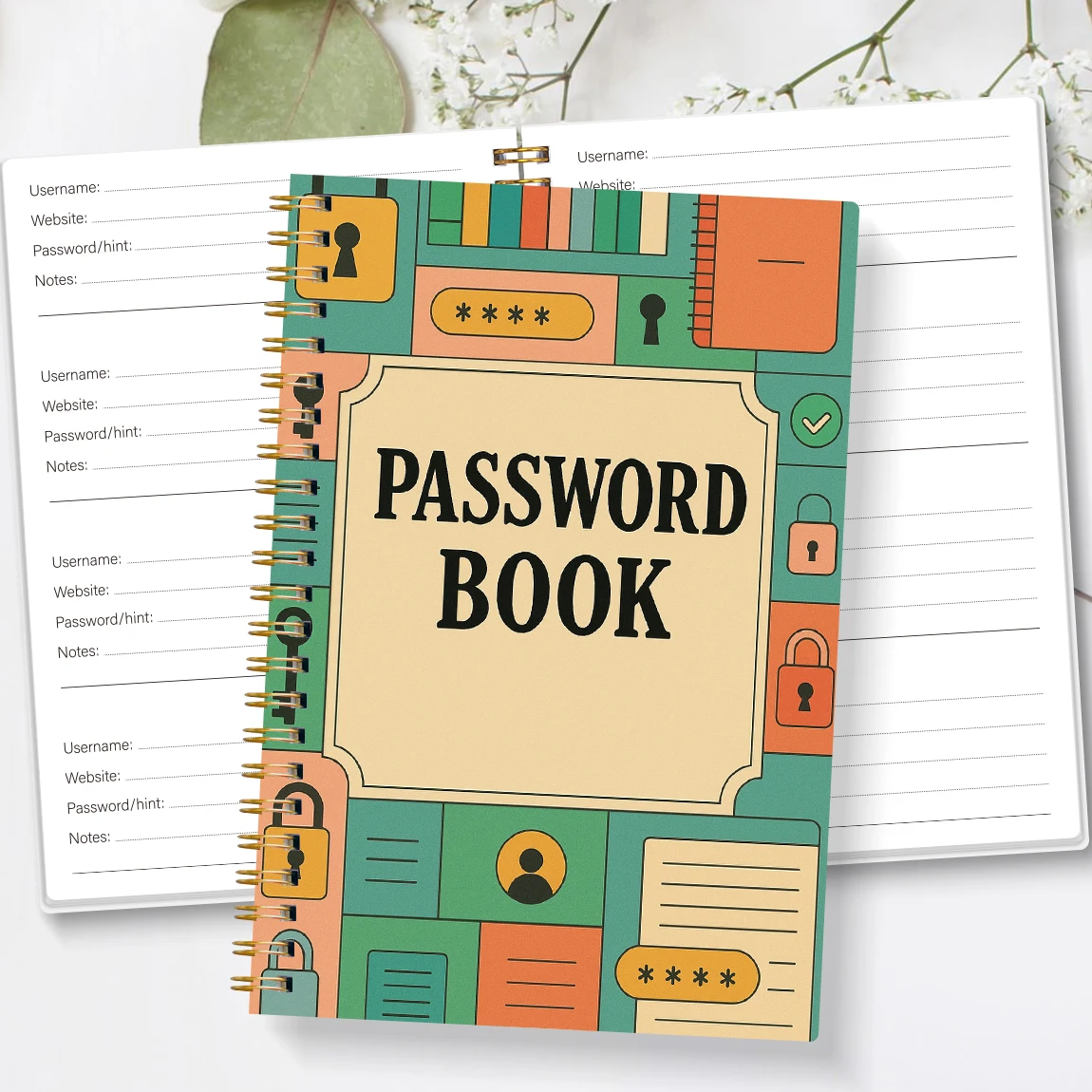 สมุดจดรหัสผ่าน A5, ที่จัดระเบียบบัญชีอินเทอร์เน็ตและข้อมูลเข้าสู่เว็บไซต์, หมวดบันทึก, สมุดจดรหัสผ่านที่สมบูรณ์แบบสำหรับการจัดการความปลอดภัยทางไซเบอร์