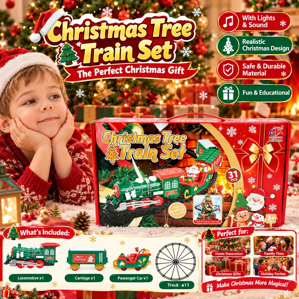 Christmas Tree Hanging Train Toy Set, Plastic Electric Track Train , Xmas Home Decor, Christmas Birthday Gift for Children