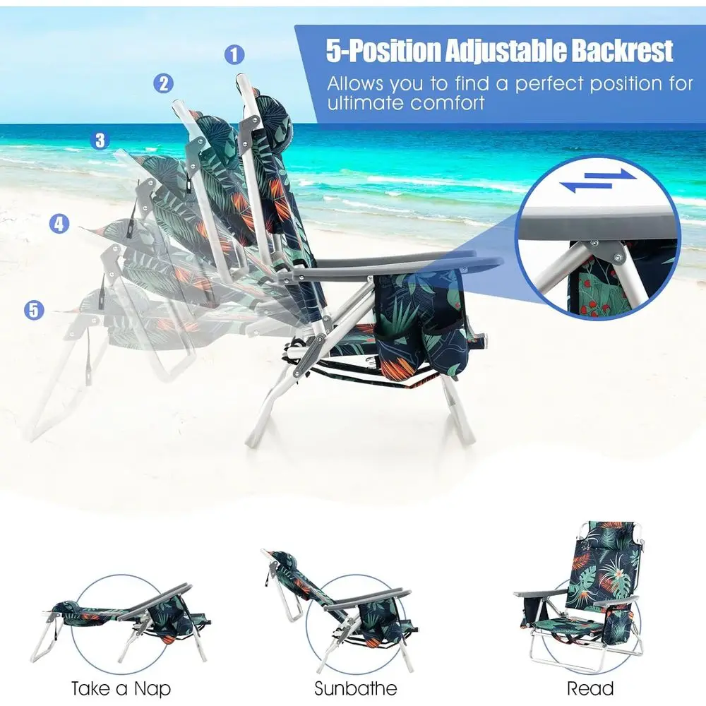 Tragbarer Strandstuhl mit Tisch, Kühltasche, Getränkehaltern und Handtuchstange