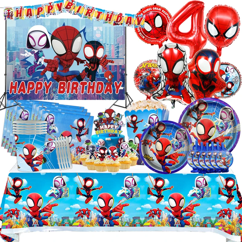 Máscara de Spidey para decoración de cumpleaños, pegatinas de favores de fiesta, vajilla Spidey y sus amigos, suministros para Baby Shower, regalos,