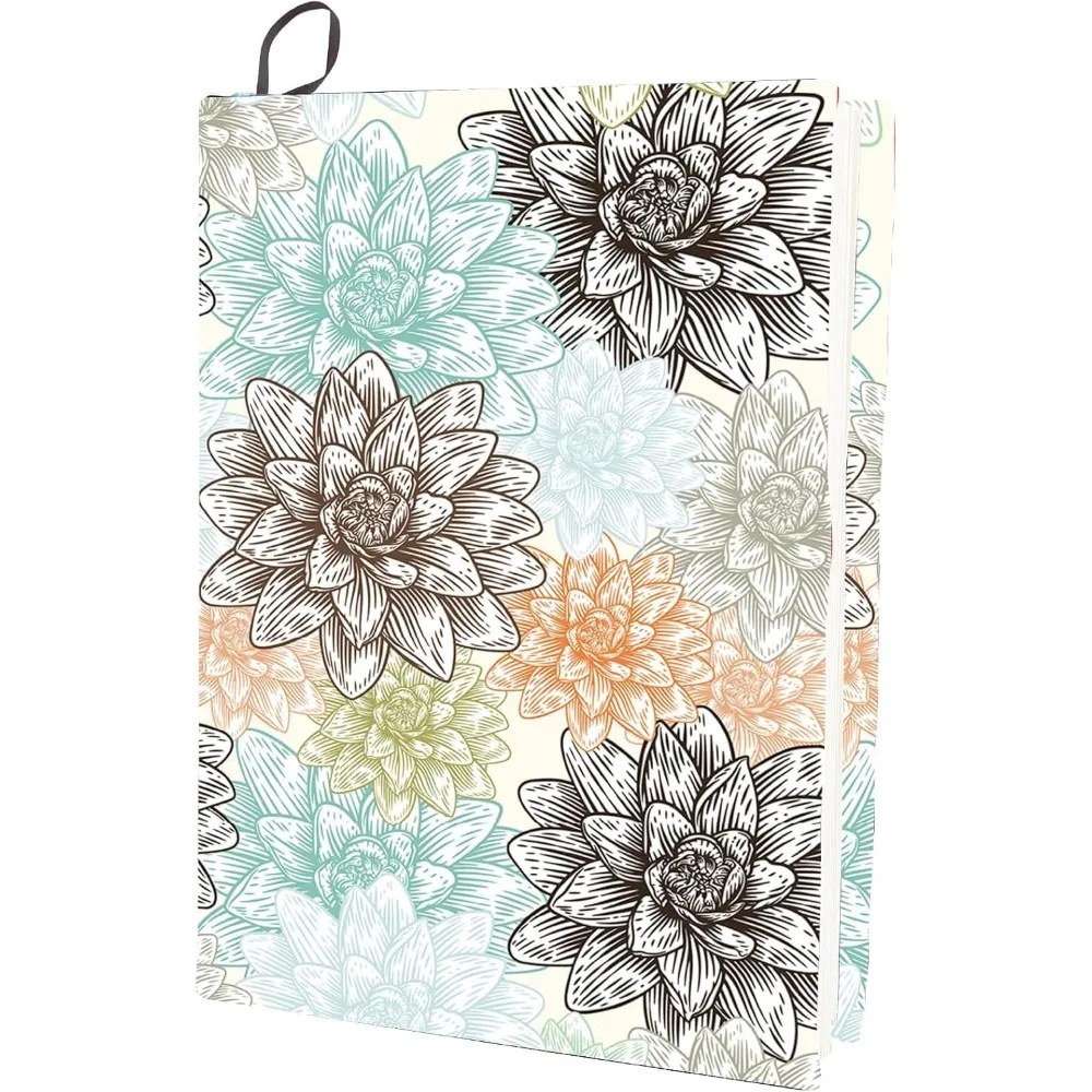 Flower Stretchable Book Cover Floral Lotus Washable Reusable Large Nylon Book Protector 9.4x15.7 Inch Elastic