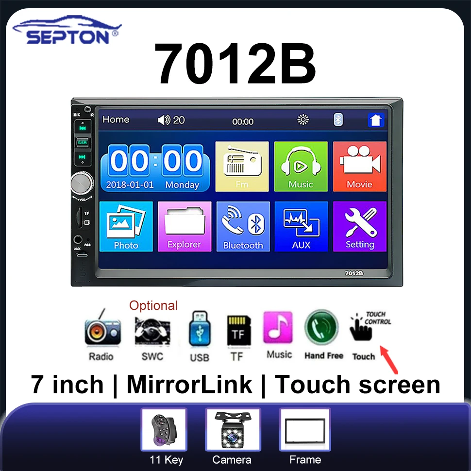 

SEPTON 7inch Car Radio Touch Screen radio BT Stereo12V 2 Din for Universal Car MP5/FM/BT/USB Multimedia Video Player 2Din CE