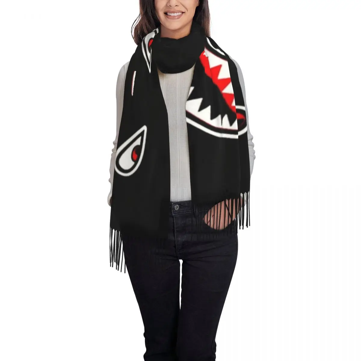 Custom Printed Shark Teeth Scarf Men Women Winter Warm Scarves Camouflage Shawl Wrap