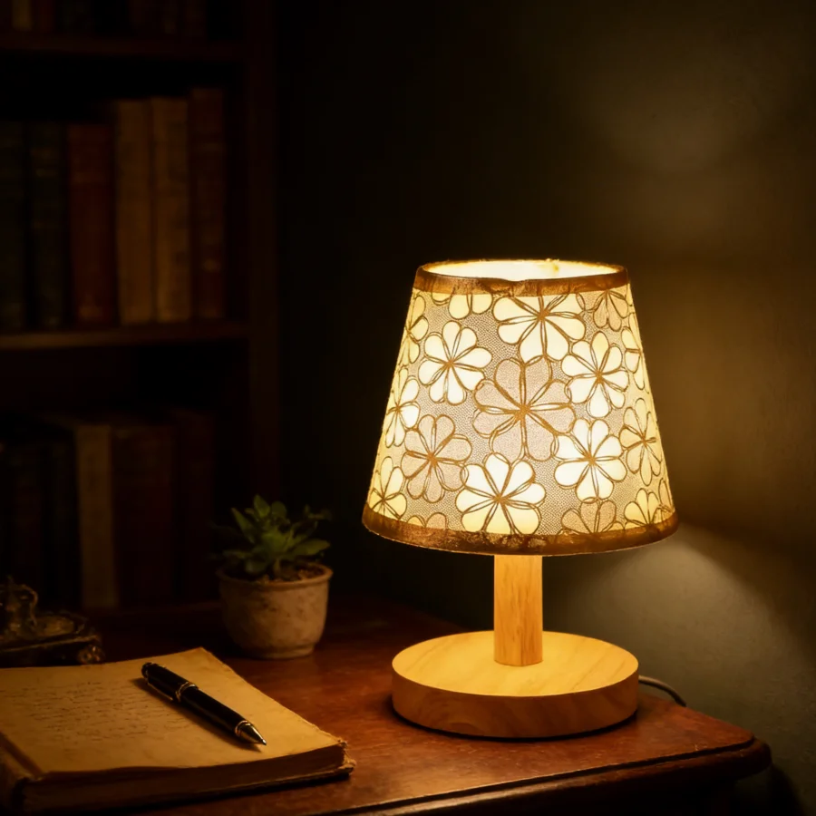 

Настольная лампа с минималистичным деревянным основанием и тканевым абажуром, теплый светодиодный светильник для уютного дома, 1 шт.