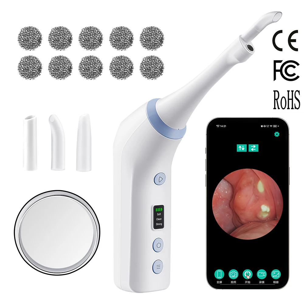 

Electric Visible Tonsil Stone Remover with 300K HD Camera Tonsil Stone Removal Kit 3 Head Built-in LED Light Tonsil Cleane Tool