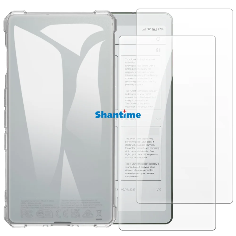 Soft Case + 2 Pack Tempered Glass Screen Protectors for Viwoods AiPaper Reader 6.13 2025 Full-Body Protection