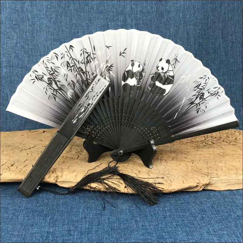 

Складной веер с градиентными чернилами и пандой, древний веер, детский сувенир с шелковым лицом, подарок для путешествий