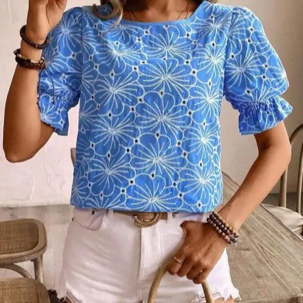 

Women's Floral Embroidery Decorative irt New Sle Cross-Border f-Moon Design ort Sve T-irt for Autumn