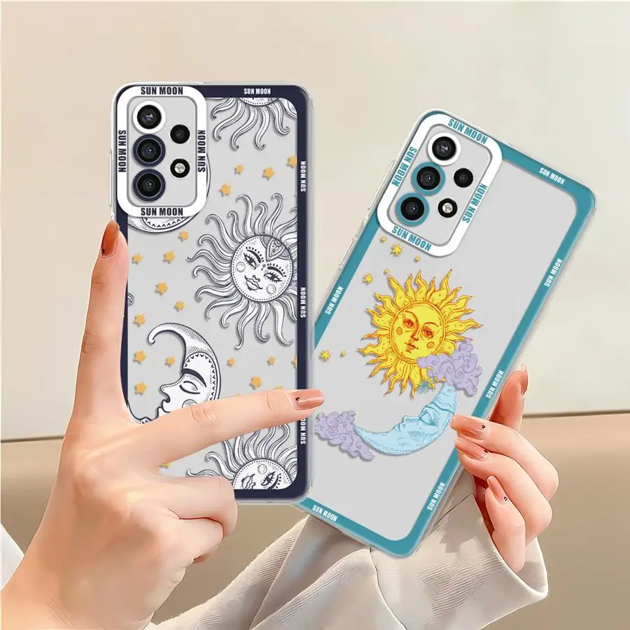 Sun Moon Stars Phone Case for Samsung Galaxy A35 A55A53 A54 A73 A34 A33 A25 A24 A13 A14 A15 Soft Transparent Cover