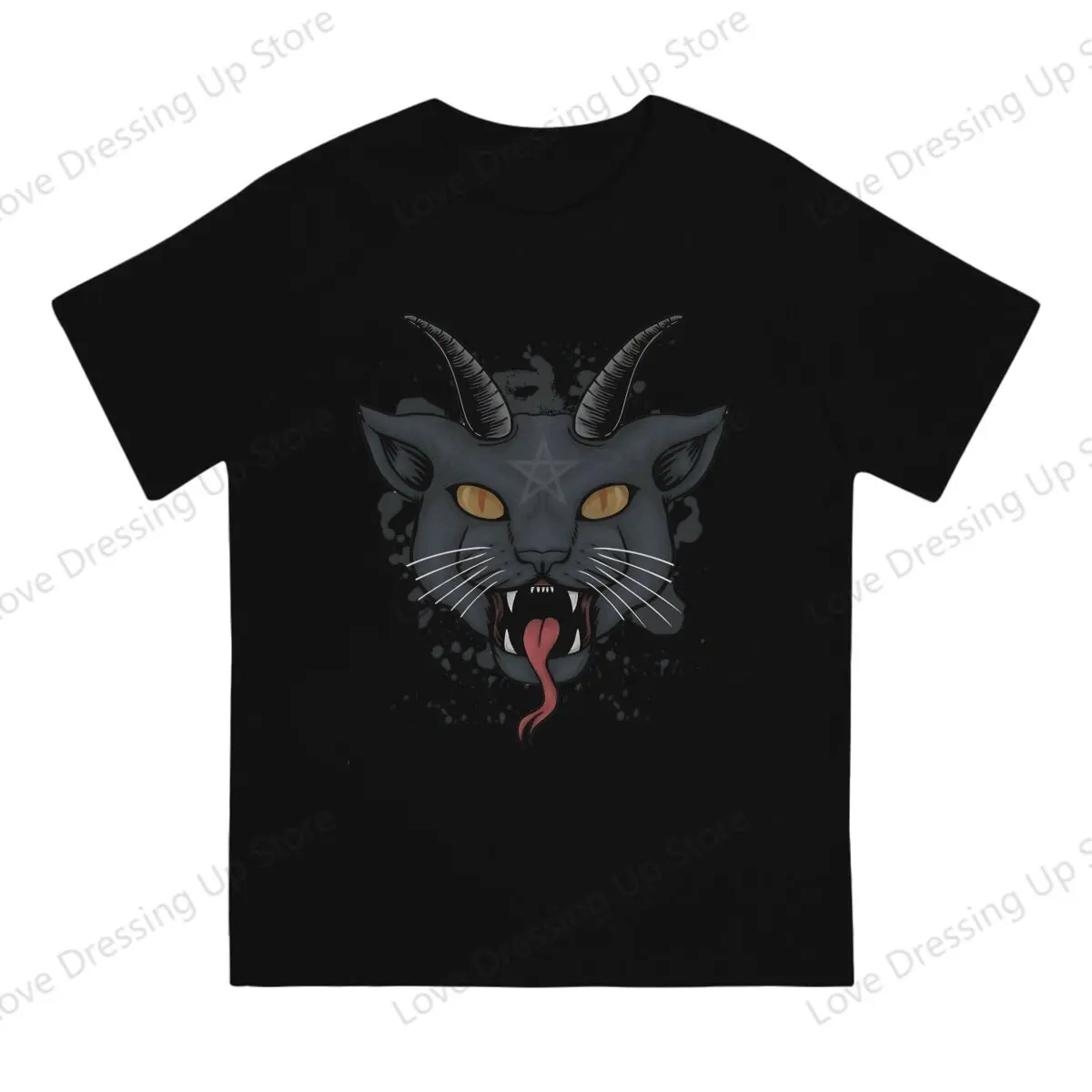 Satanic Black Metal Cat Satanic Feline Tshirt Graphic Men Tops Vintage Grunge Summer COTTON Short Sleeve Harajuku T Shirt