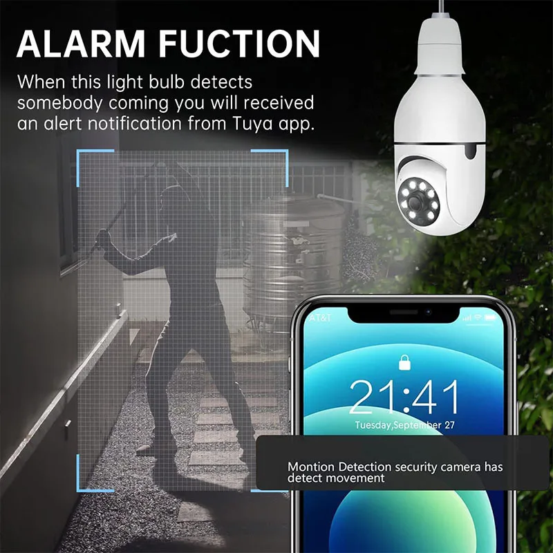 360° Panoramic Light Bulb PT Security Camera Dual Lens 2.4G WiFi Office Home CCTV Surveillance Motion Detection IP Two-way Audio