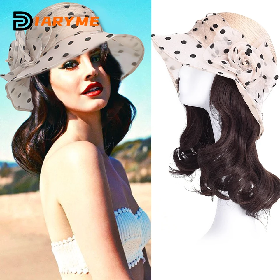 Hat Wig Synthetic Short Straight Bob Hair Natural Wig Black Hat Wigs Cap With Hair Connect Fisherman\'s Hat Hair Extension Sun Vi