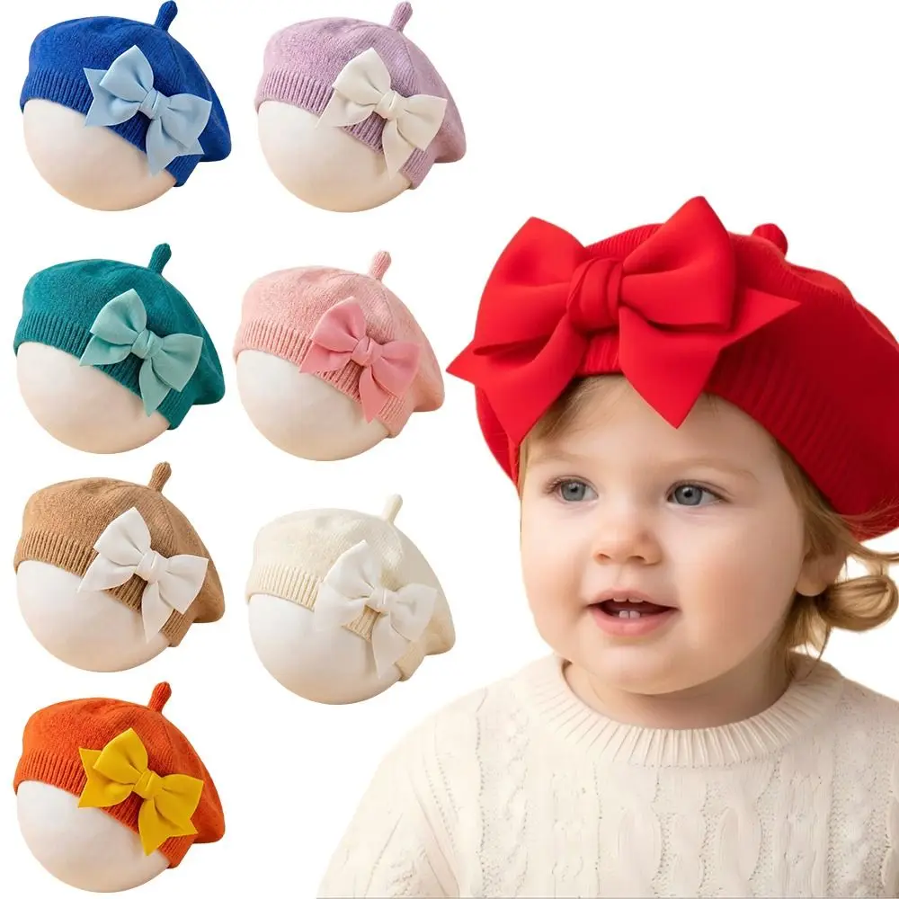 Cute Knitted Beret Hat Soft Spring Hair Accessories Painter's Hat Solid Color Beanie Caps for Newborn 1-3 years - view 3