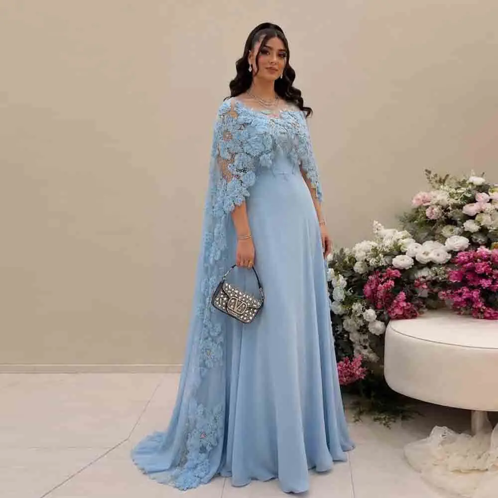 Customized Spaghetti Strap Evening Dress with Cape Blue A Line Pregnant Woman Formal Gown 2 Pieces Maternity Attire