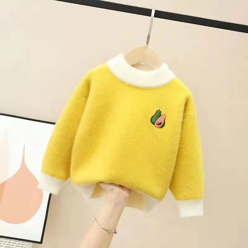 

New Mink Fleece Girl Winter Clothes Kids Pullover Knitwear Sweater Children Clothing Printed Pattern Knitted Sweaters 2-7T E951