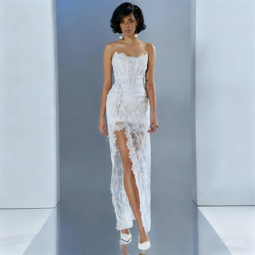 Aangepaste afneembare mouwen boothals kant schede mijn trouwjurk sexy rits terug prachtige stickers korte jurk voor bruid